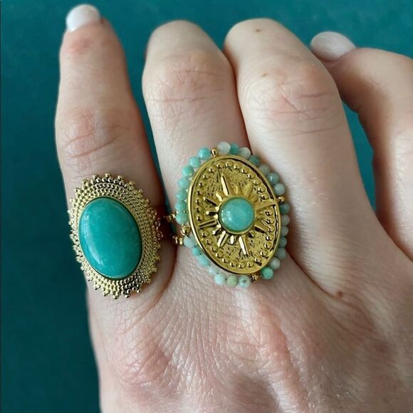 Gorgeous Bohemian Boho Blue Stone 18K Gold Ring Open Ring - Picture 3 of 7